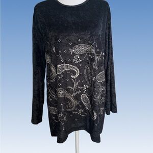 VISAGE  Elegant Black Paisley Long Sleeve Top SIZE S